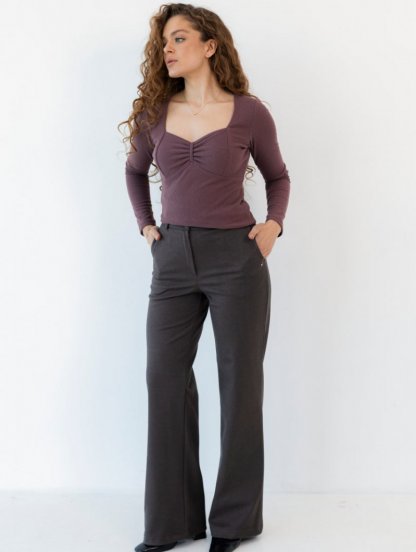 Теплые классические шерстяные коричневые брюки на зиму, фото 1