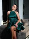 Увеличить фото Модное котейльное атласное платье зеленого цвета с открытой спиной, фото 2