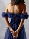 Темное синее корсетное платье с цветами на выпускной или для невесты, фото 3