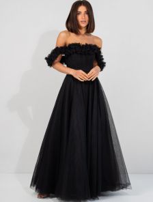 Черное корсетное платье с цветами на выпускной или для невесты