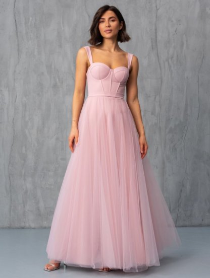 Нарядное длинное корсетное платье пудрового цвета, фото 1