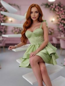 Короткое корсетное фисташка платье с чашками