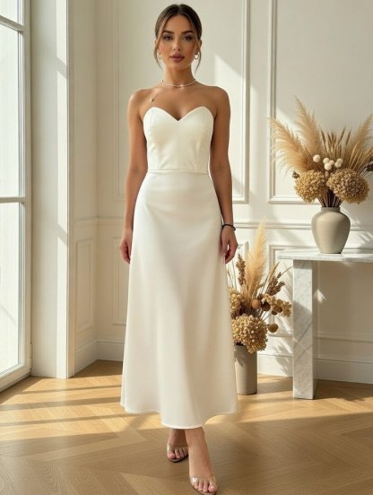 Длинное белое корсетное платье с оголенными плечами, фото 1