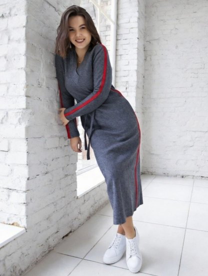 Теплое шерстяное серое платье, 70% шерсти, фото 1