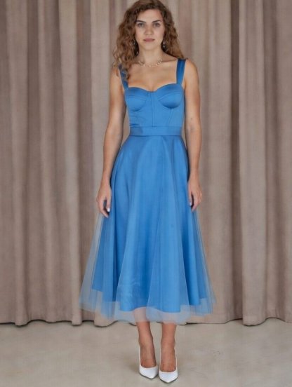 Женское корсетное светло синее платье ниже колен, фото 1