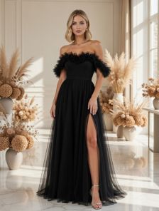 Черное корсетное платье с цветами на выпускной или для невесты