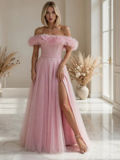 Светлое розовое корсетное платье с цветами на выпускной или для невесты, фото 1