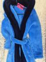 Синий домашний теплый халат с поясом и карманом, фото 3