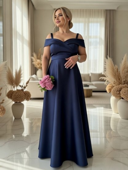 Вечернее темно синее платье с воланом на руки и в большом размере, фото 1