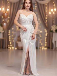 Серебристое длинное платье футляр со съемными рукавами