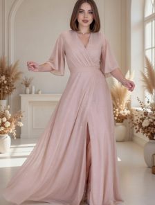 Нарядное блестящее золотистое платье большого размера в пол