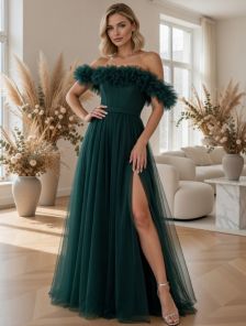 Зеленое корсетное платье с цветами на выпускной или для невесты