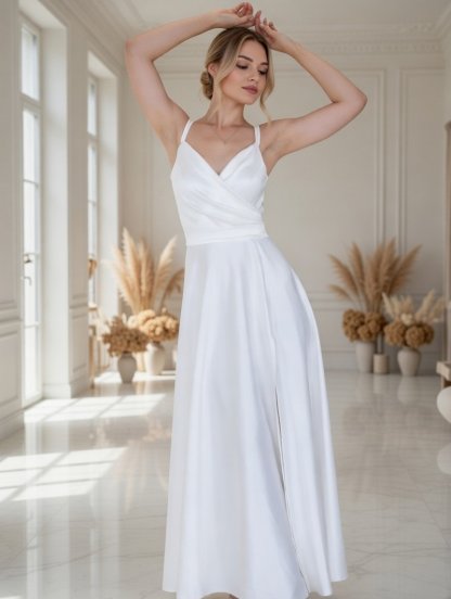 Длинное свадебное платье для невесты в минимастическом стиле, фото 1