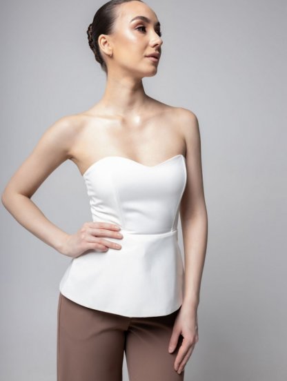 Атласный белый корсет с баской и шнуровкой, фото 1