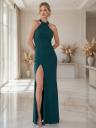 Увеличить фото Длинное вечернее платье зеленого цвета с открытой спиной и разрезом, фото 2