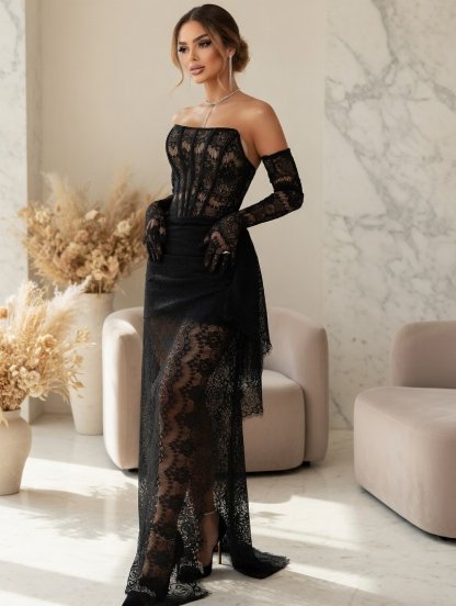 Корсетное кружевное черное платье со шнуровкой, фото 1