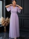 Увеличить фото Вечернее блестящее лавандовое платье в пол c рукавом, фото 2