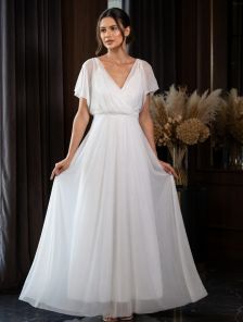 Нарядное шифоновое белое платье большого размера в пол с поясом