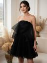 Коктейльное черное шифоновое короткое платье с пышной юбкой, фото 2