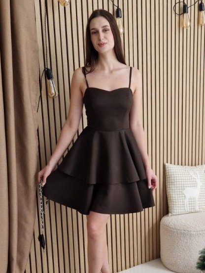 Корсетное коктейльное платье на бретелях коричневого цвета, фото 1