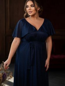 Вечернее синее длинное шифоновое платье