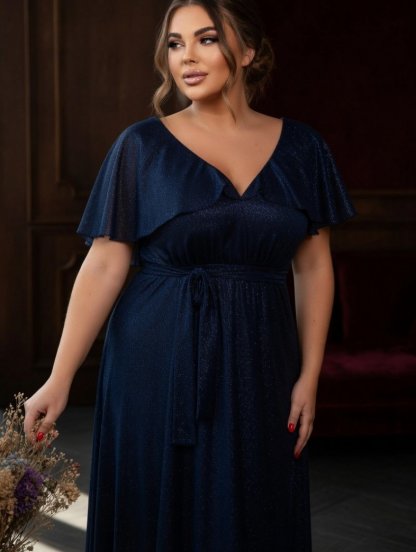 Вечернее синее длинное шифоновое платье, фото 1