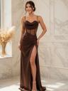 Увеличить фото Длинное коричневое корсетное платье с разрезом, фото 3