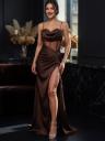 Длинное коричневое корсетное платье с разрезом, фото 5