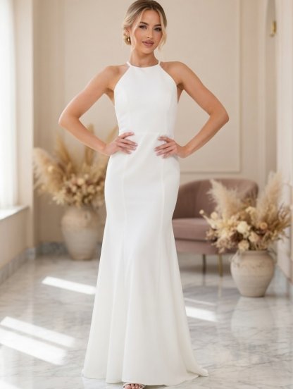 Элегантное платье силуэта &laquo;русалка&raquo; | Идеальное свадебное или выпускное платье | великолепное вечернее платье в пол | Потрясающее белое платье: облега, фото 1