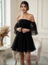Увеличить фото Коктейльное черное шифоновое короткое платье с пышной юбкой, фото 4