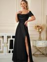 Нарядное вечернее черное платье из атласа, фото 4