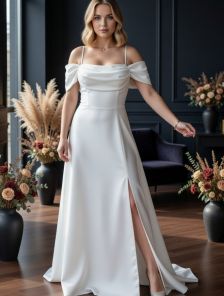 Вечернее белое платье на короткий рукав