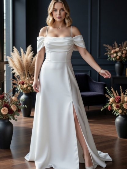 Вечернее белое платье на короткий рукав, фото 1