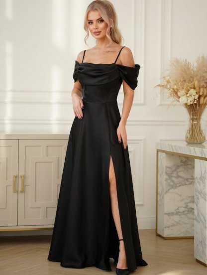 Нарядное вечернее черное платье из атласа, фото 1