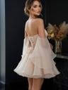 Коктейльное бежевое шифоновое короткое платье с пышной юбкой, фото 4