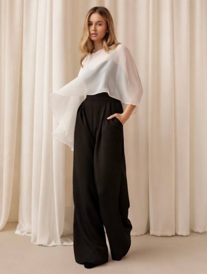 Нарядная молочная шифоновая накидка к платьям, фото 1