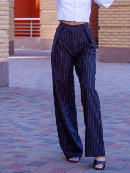 Черные широкие женские брюки в полоску, фото 1
