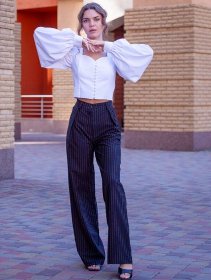 [COPY] Белая блуза-топ с рукавами фонариками и элегантными пуговицами по длине., фото 1