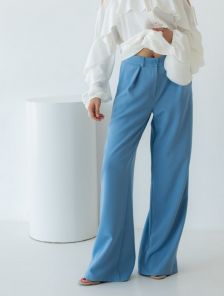 Классические светло синие женские летние брюки