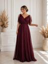 Вечернее нарядное шифоновое бордовое платье в пол большого размера, фото 2