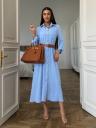 Голубое льняное платье на пуговицах с поясом, фото 2