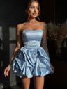 Нарядное голубое мини платье баллон: юбка и корсет, фото 3