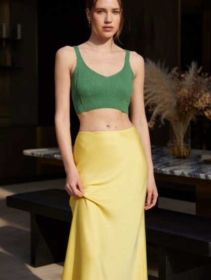 Летняя юбка миди длины желтого цвета, фото 1