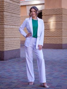 Летний женский льнянной костюм 2-ка белого цвета