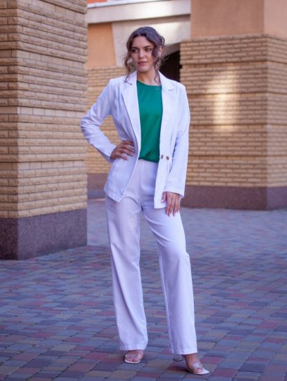 Летний женский льнянной костюм 2-ка белого цвета, фото 1