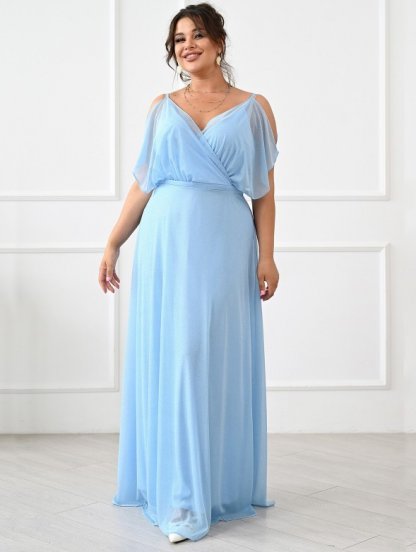 Вечернее нарядное шифоновое голубое платье в пол большого размера, фото 1