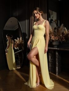 Вечернее желтое платье c корсетом