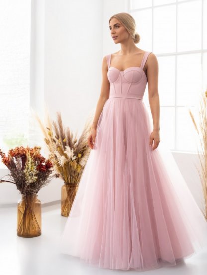 Нарядное длинное корсетное платье пудрового цвета, фото 1