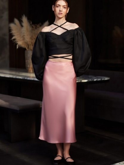 Летняя юбка миди длины розового цвета, фото 1