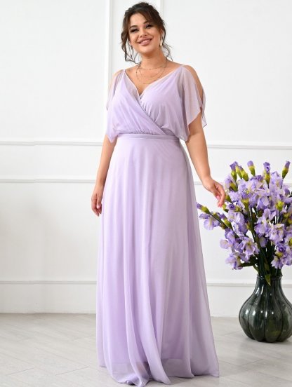 Вечернее нарядное шифоновое лавандовое платье в пол большого размера, фото 1